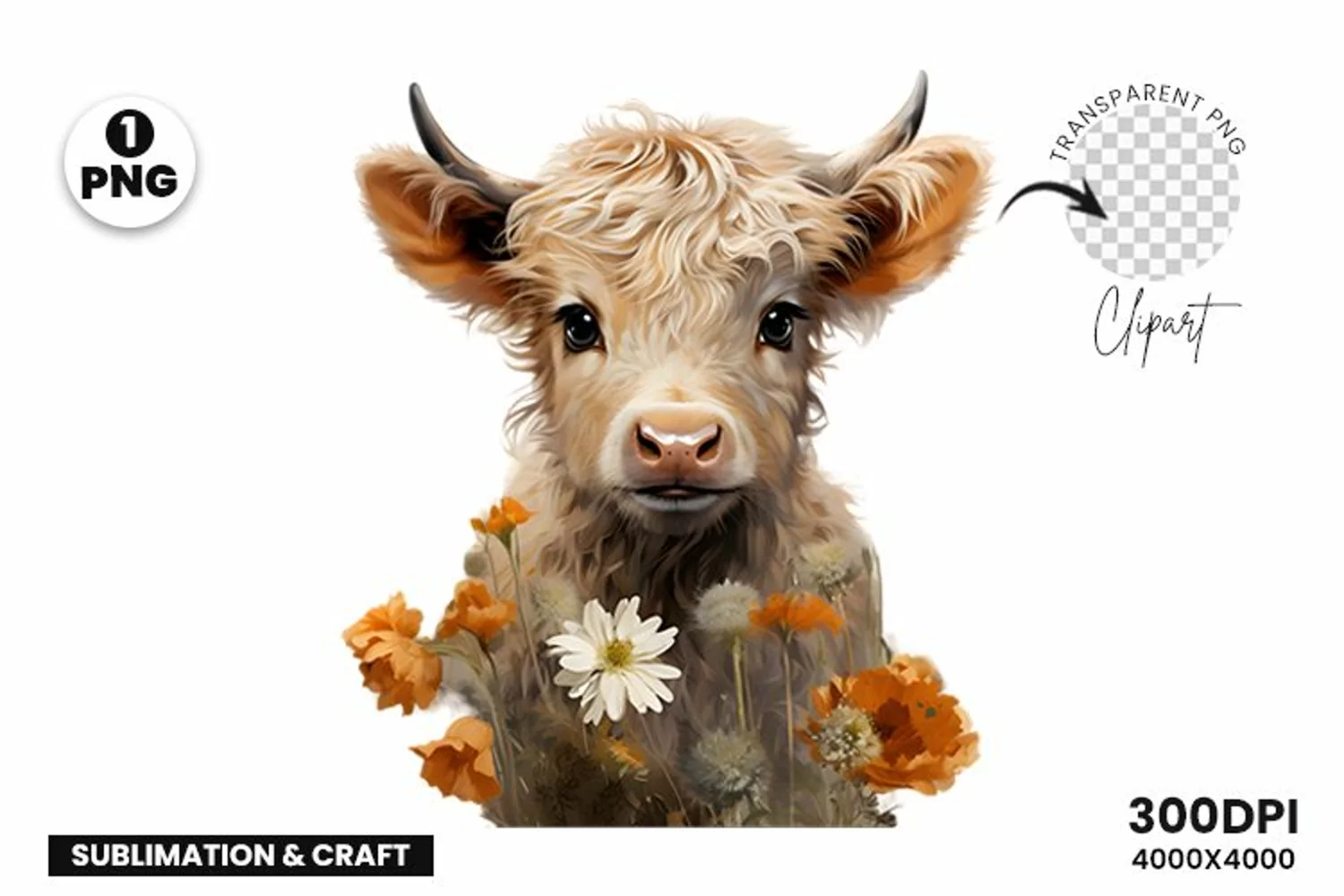 Highland Cow Clipart Sublimation| Highland Sublimation PNG product image 1