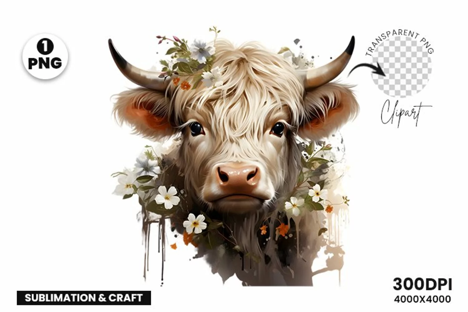 Highland Cow Clipart Sublimation| Highland Sublimation PNG product image 1