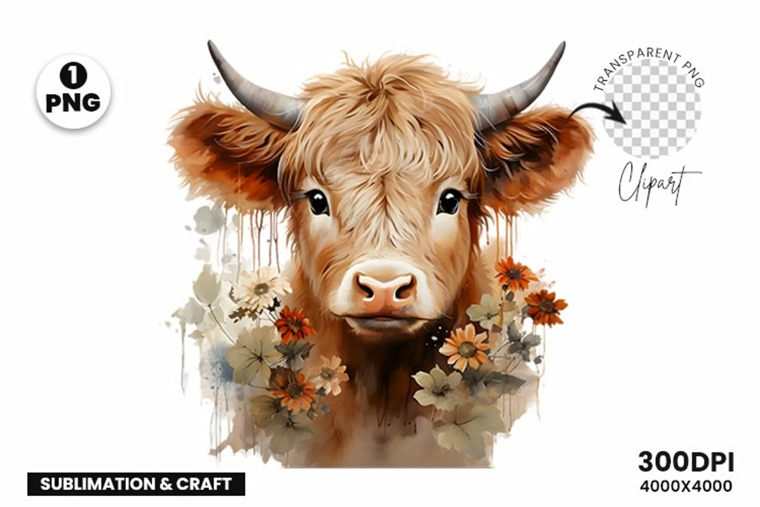 Highland Cow Clipart Sublimation| Highland Sublimation PNG product image 1