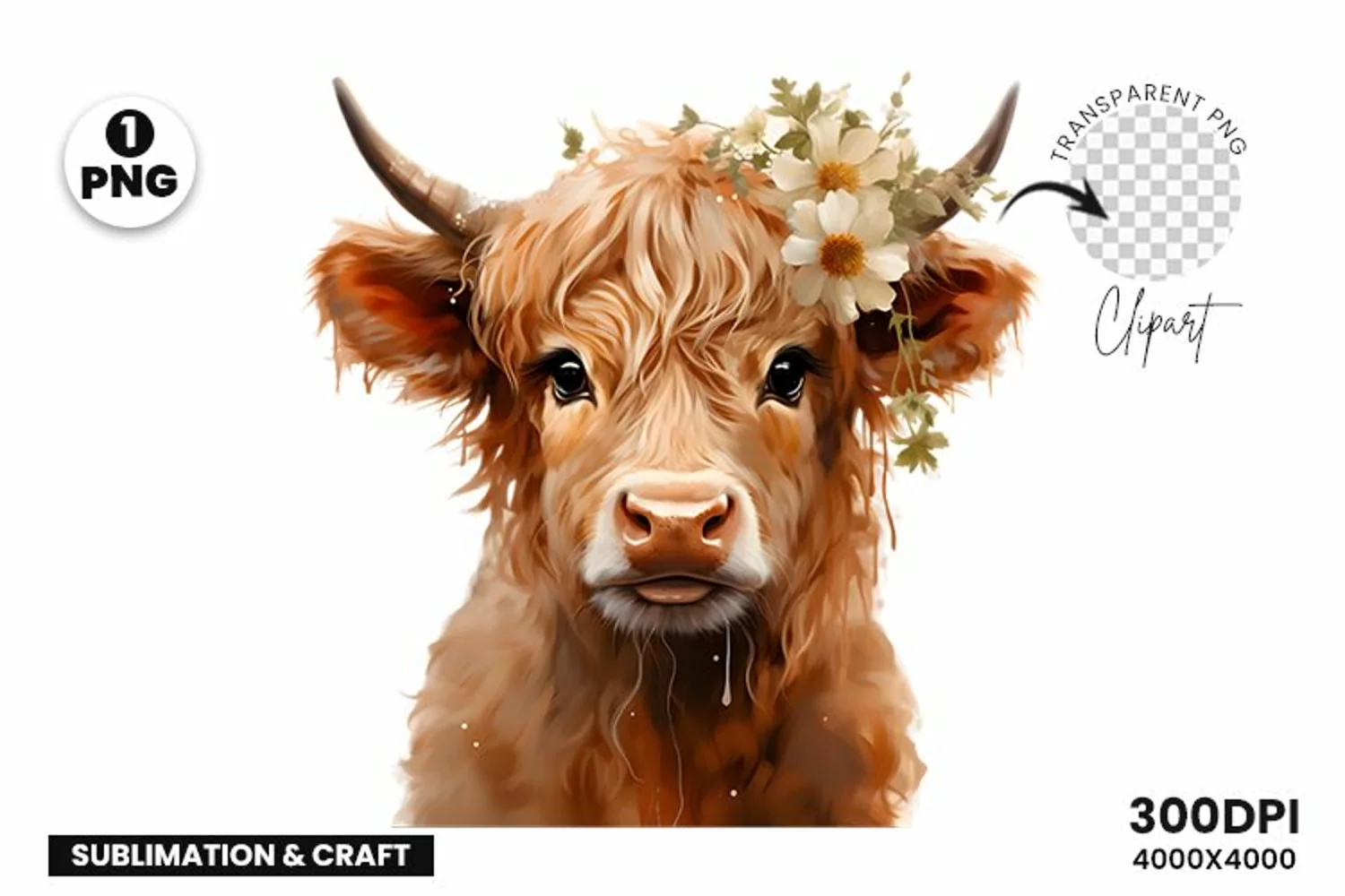 Highland Cow Clipart Sublimation| Highland Sublimation PNG product image 1