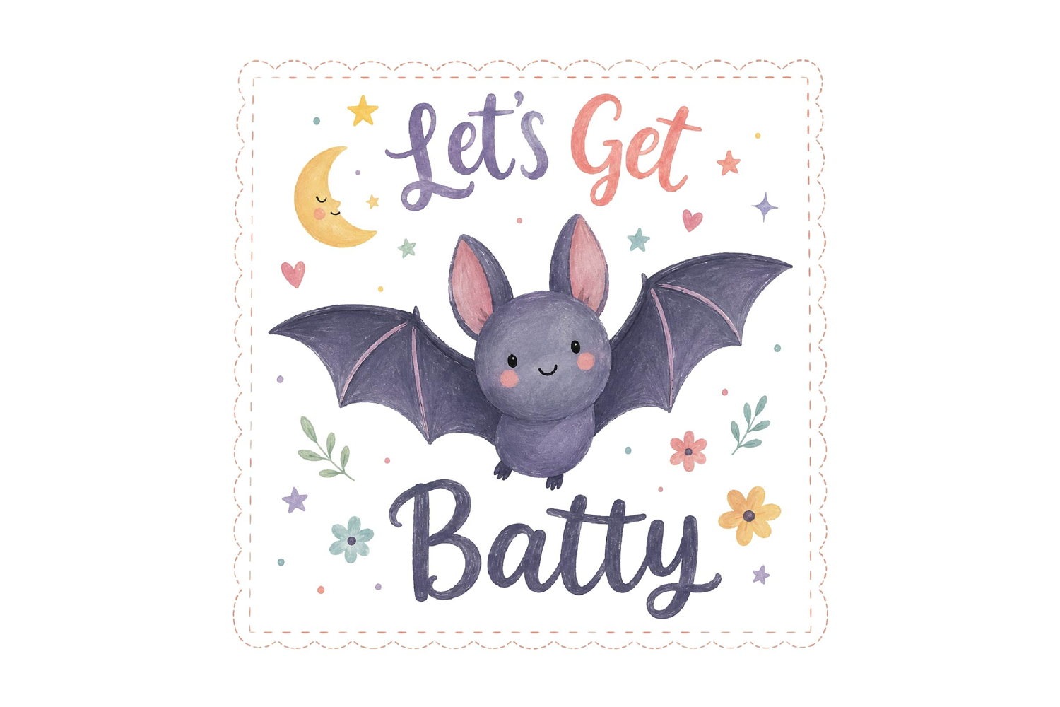 Watercolor Cute Bat Lets Get Batty PNG product image 1