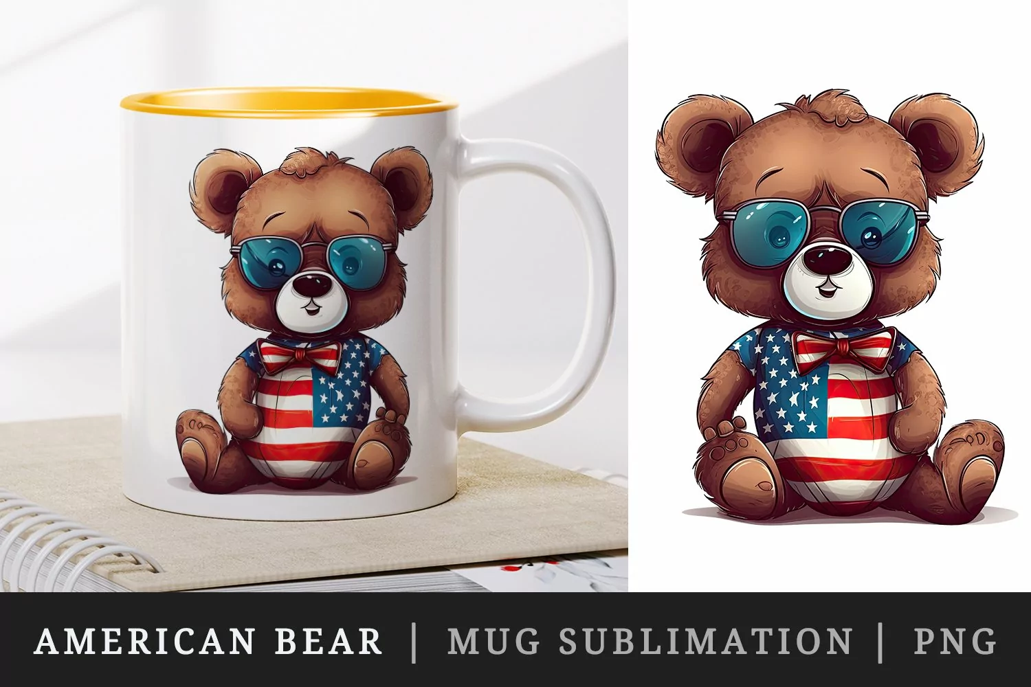 American Patriotic bear mug, cup wrap sublimation design png product image 1