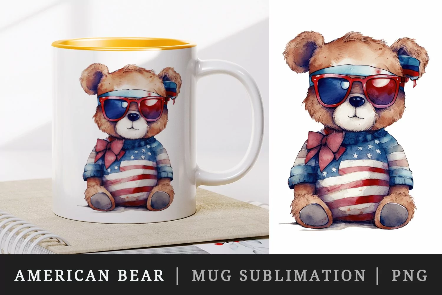 American Patriotic bear mug, cup wrap sublimation design png product image 1