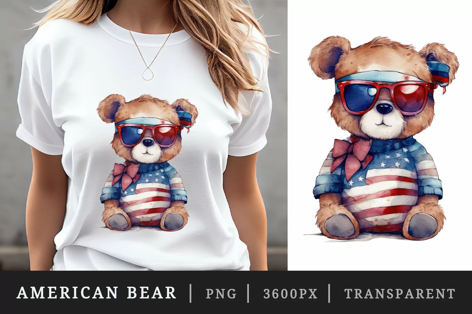 American Patriotic bear t-shirt sublimation print design png product image 1