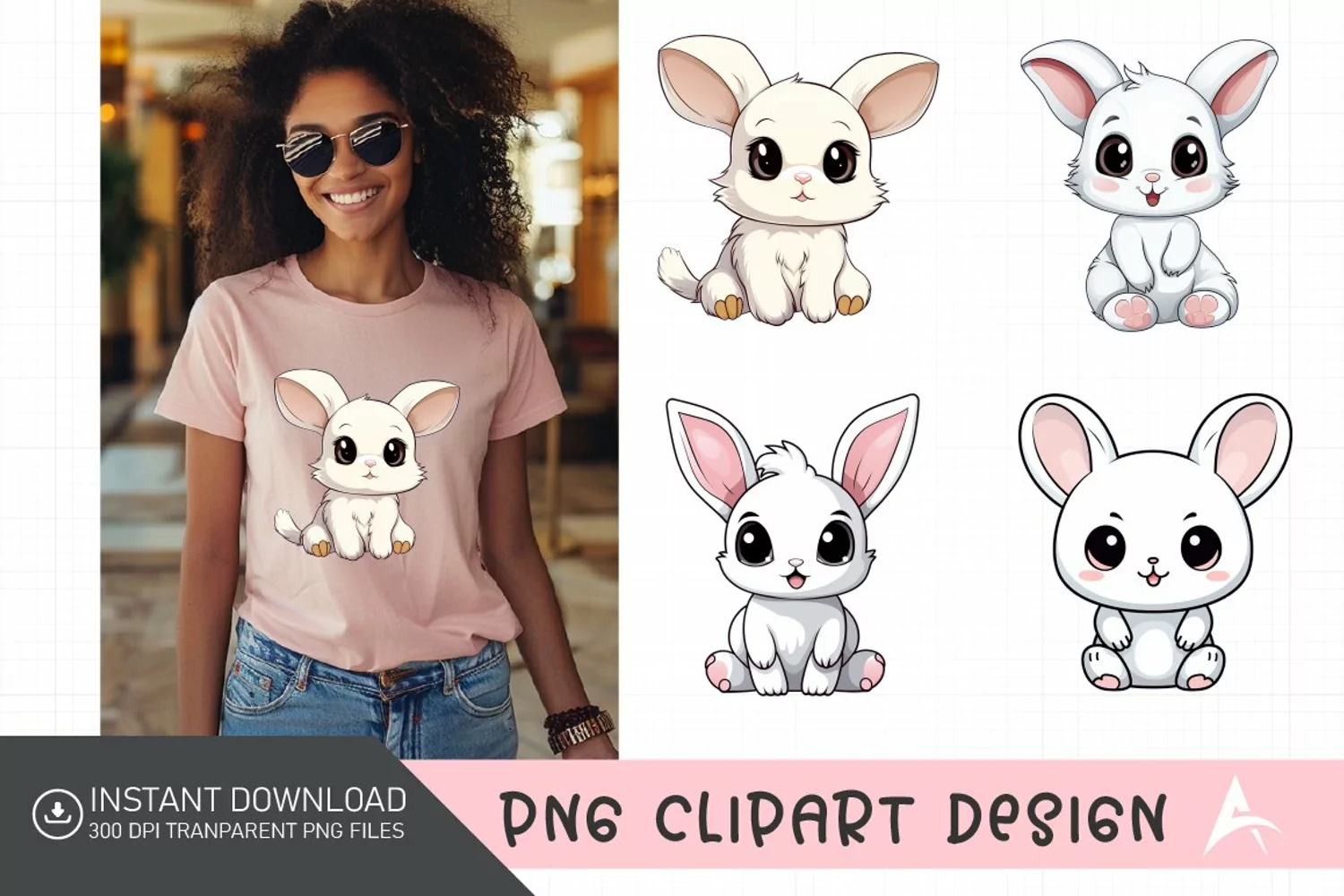 Watercolor Cute Bunny Sublimation Clipart product image 1