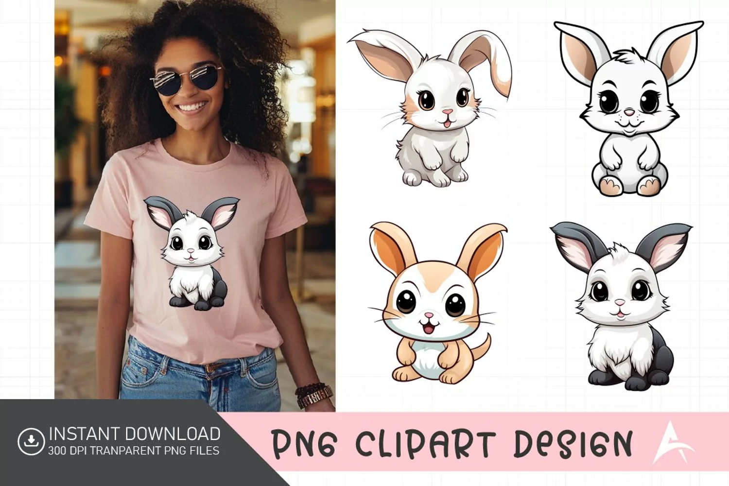 Watercolor Cute Bunny Sublimation Clipart product image 1