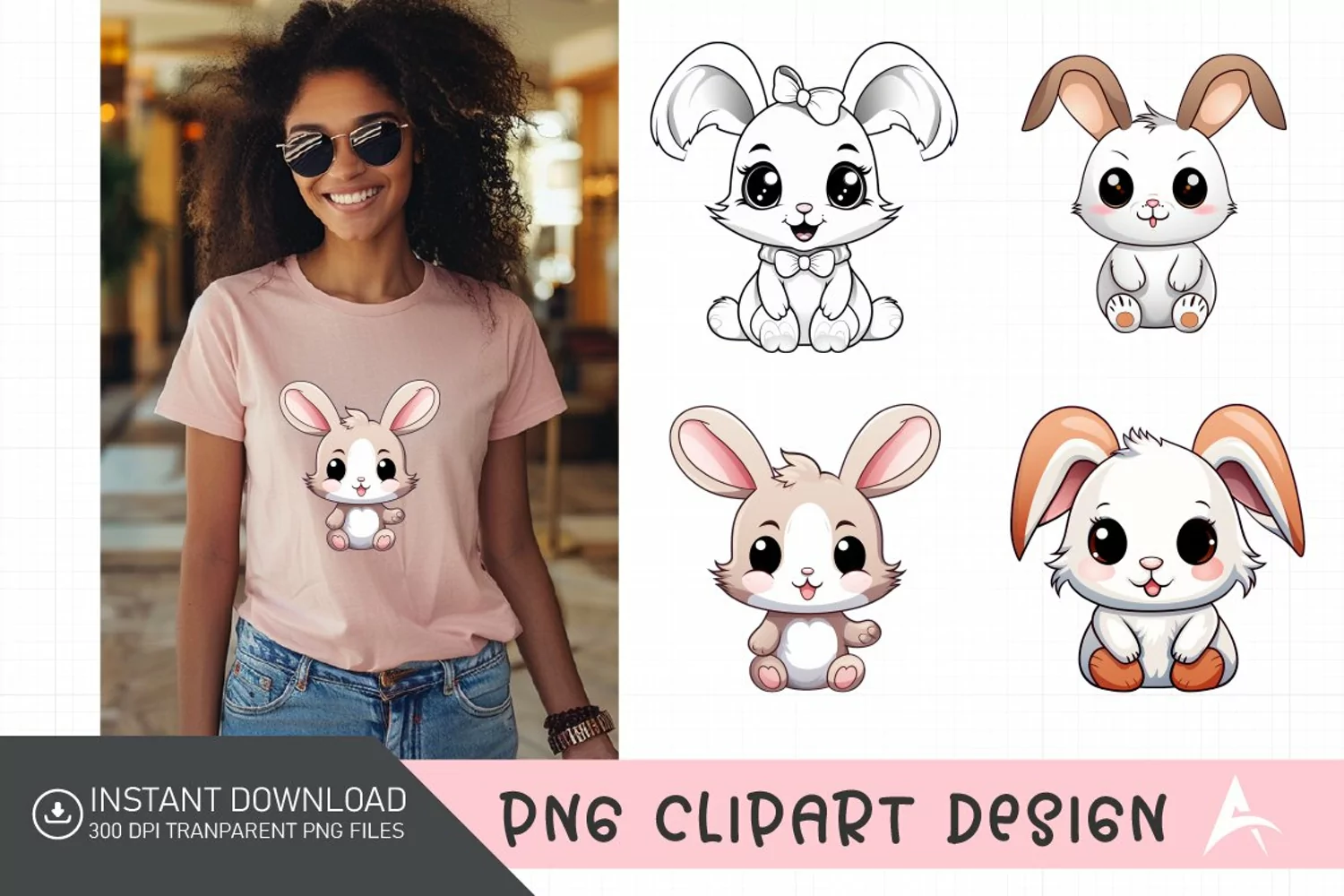 Watercolor Cute Bunny Sublimation Clipart product image 1
