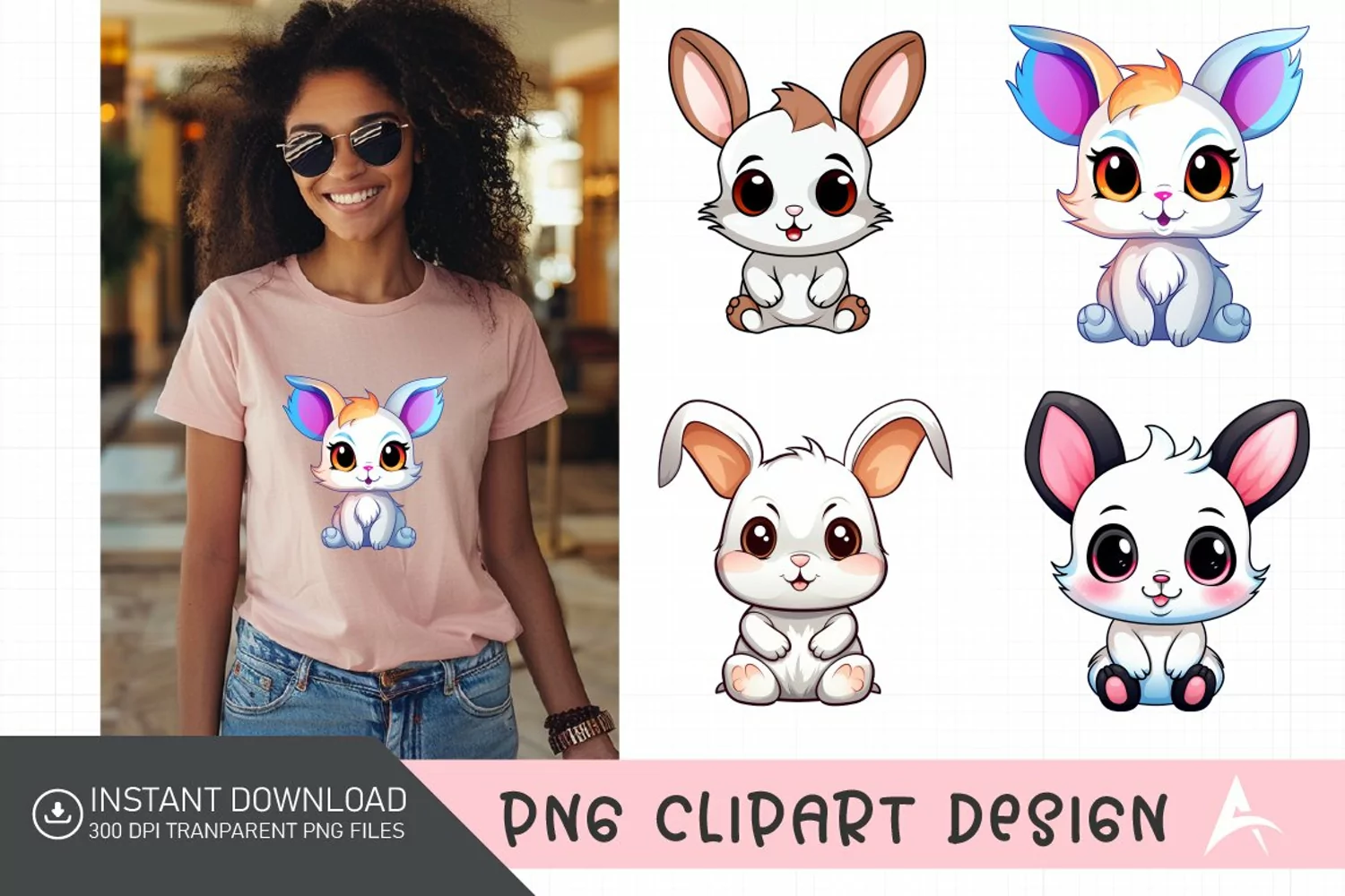 Watercolor Cute Bunny Sublimation Clipart product image 1