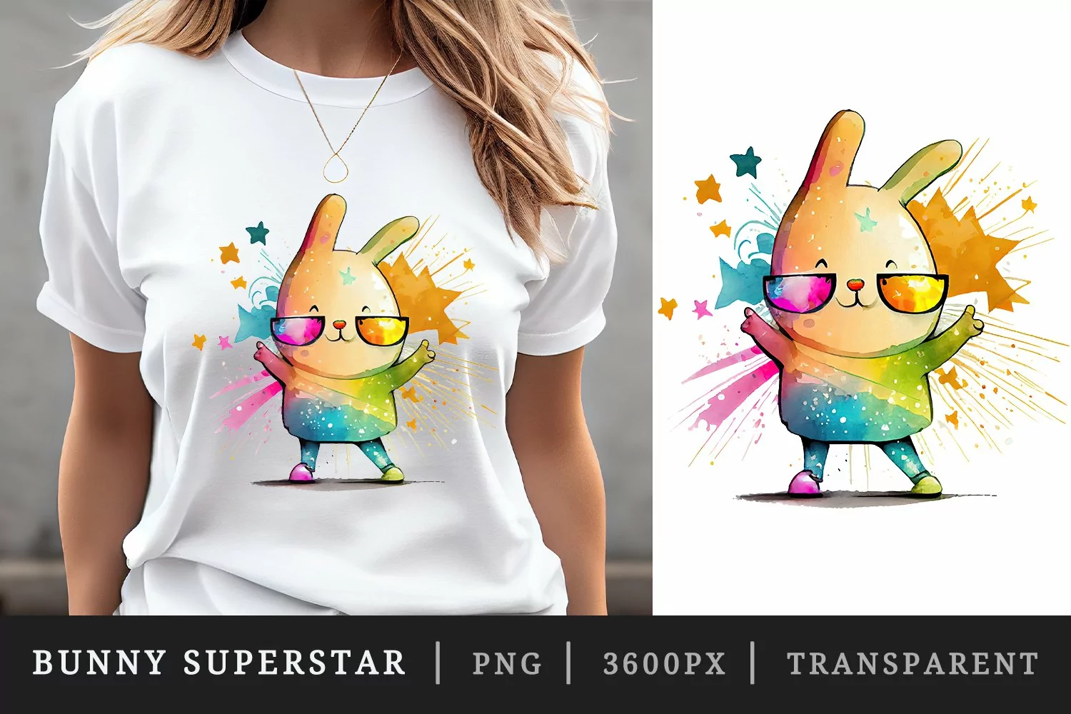 Watercolor cute bunny t-shirt sublimation print design png product image 1