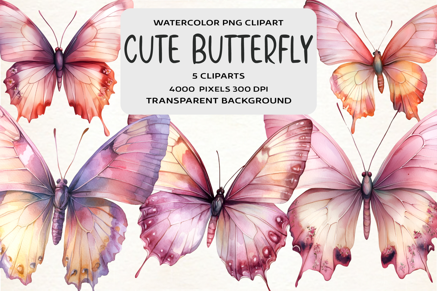 Watercolor Cute Butterfly Clipart product image 1
