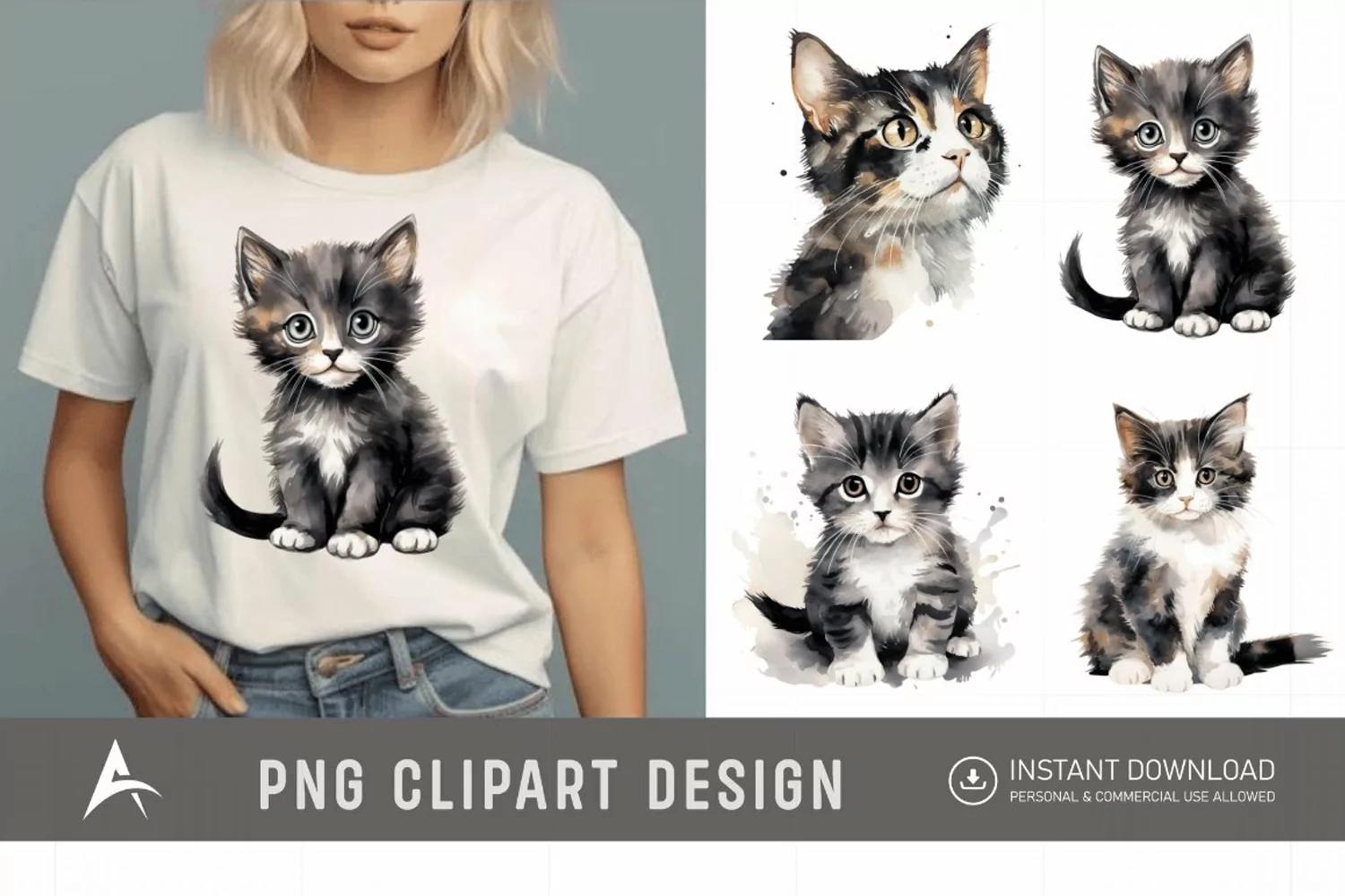 Watercolor Cute Cat Clipart product image 1