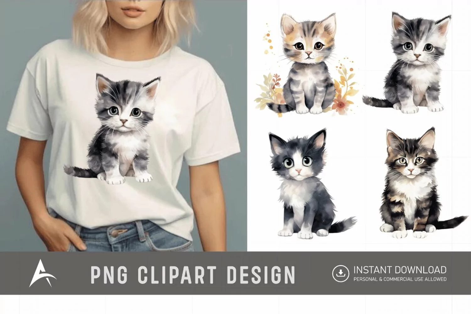 Watercolor Cute Cat Clipart product image 1
