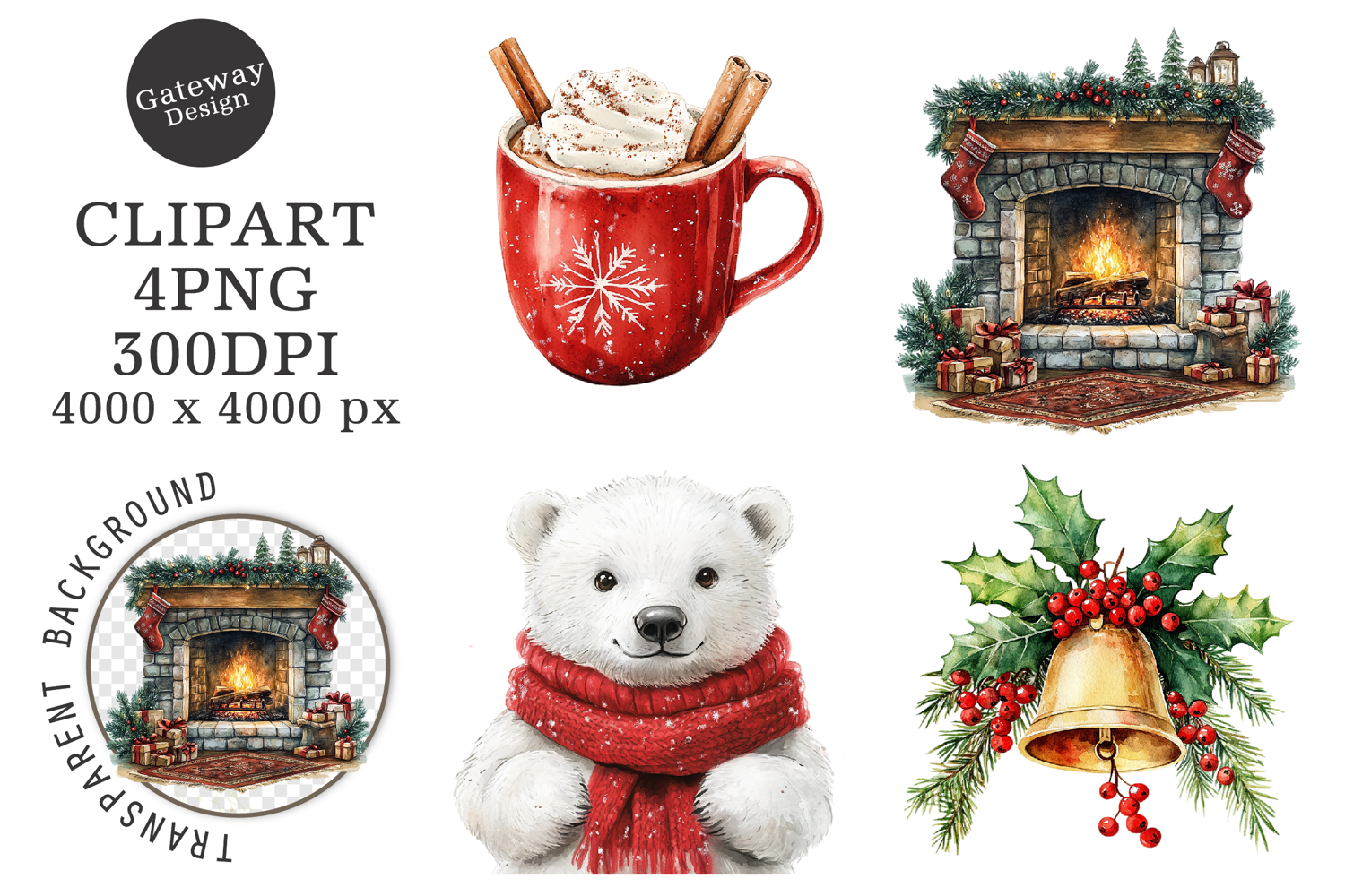 Watercolor Cute Christmas Clipart product image 1