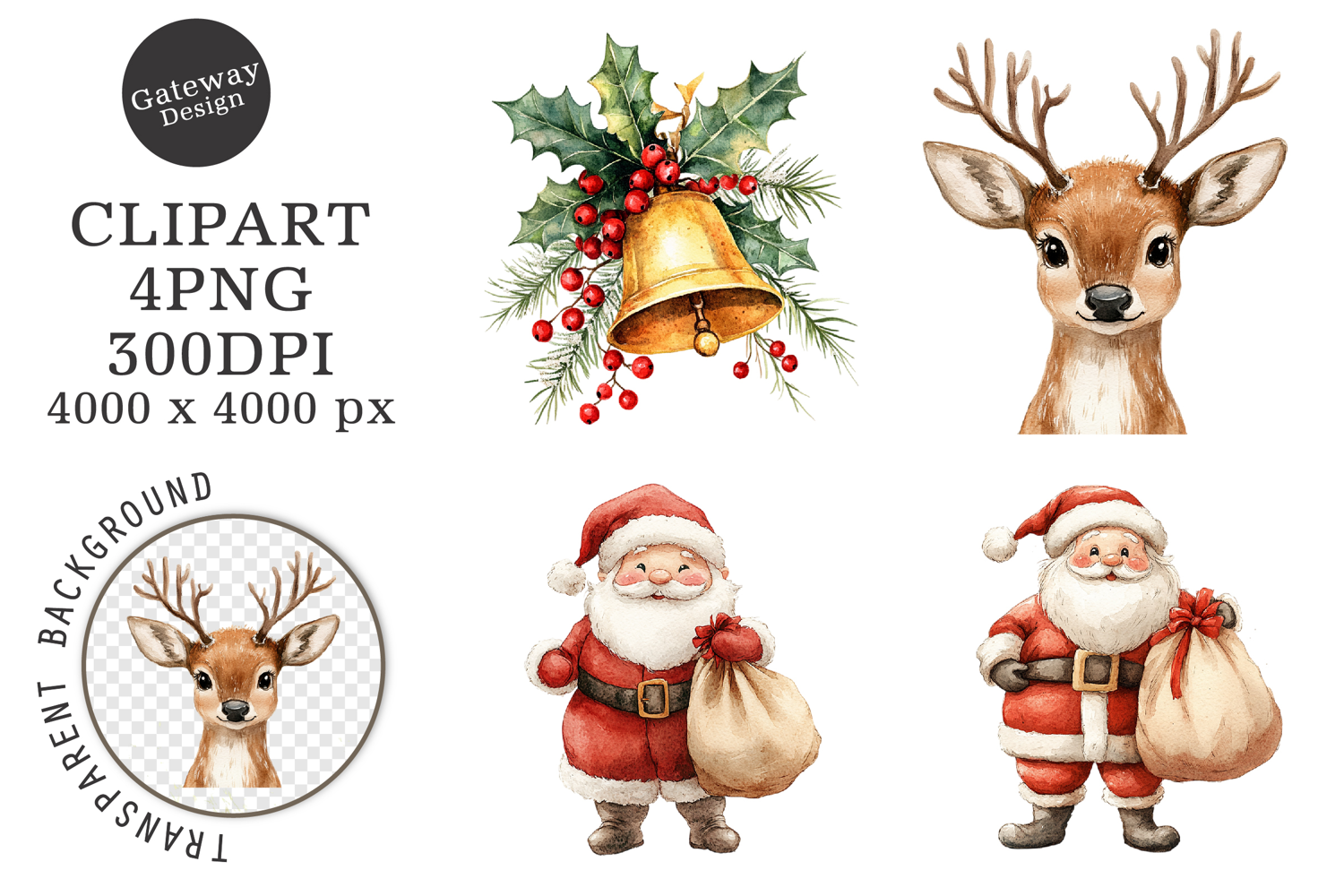 Watercolor Cute Christmas Clipart product image 1