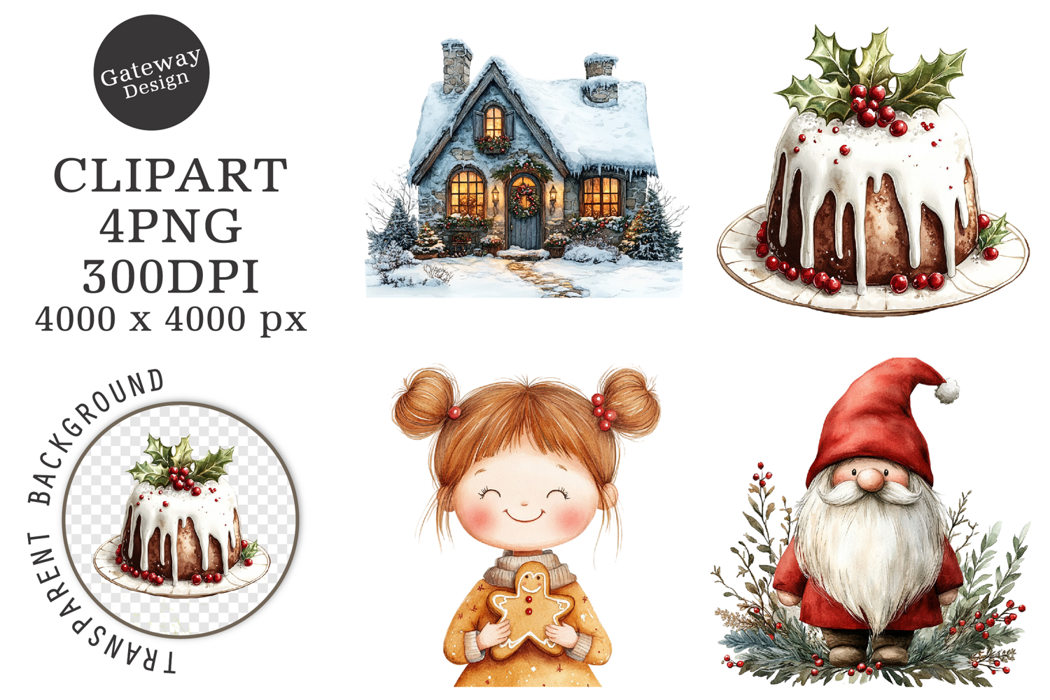 Watercolor Cute Christmas Family Clipart product image 1