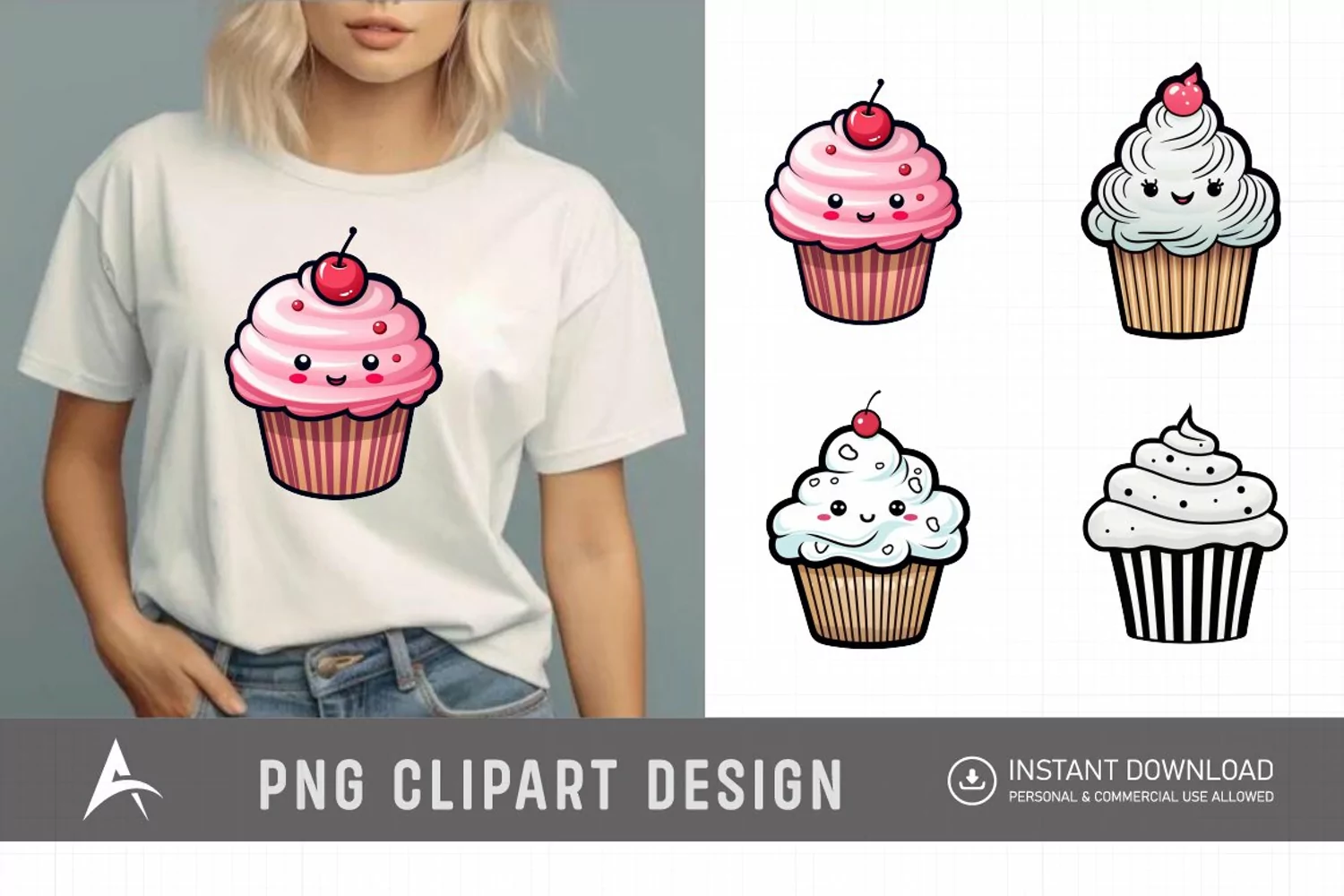 Watercolor Cute Cupcake Clipart product image 1