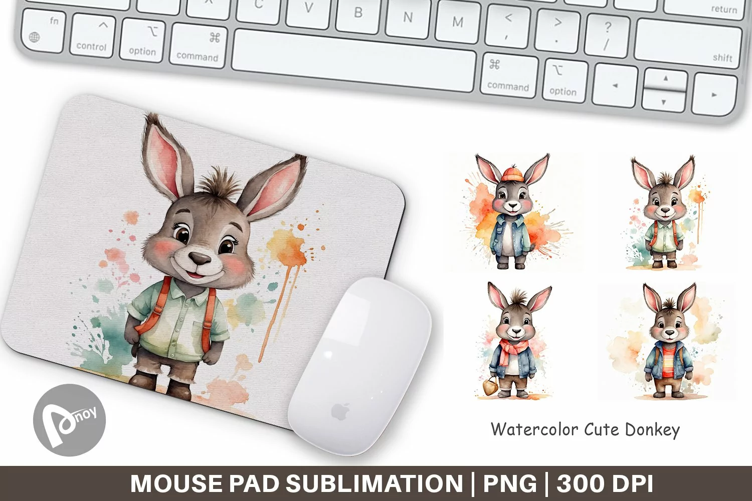Mouse Pad Watercolor Cute Donkey product image 1