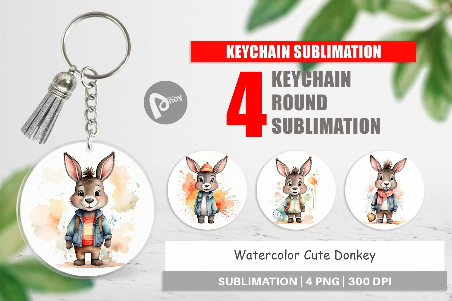 Keychain Watercolor Cute Donkey product image 1