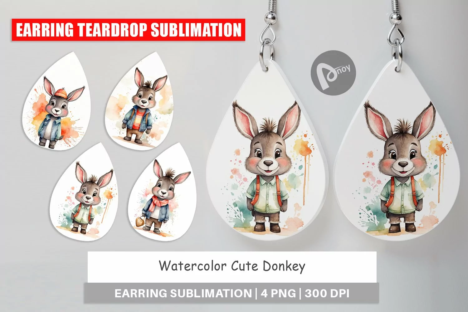 Earring Teardrop Watercolor Cute Donkey product image 1