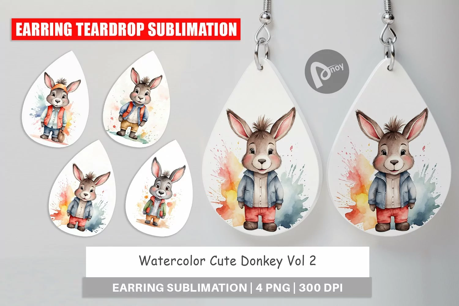 Earring Teardrop Watercolor Cute Donkey product image 1