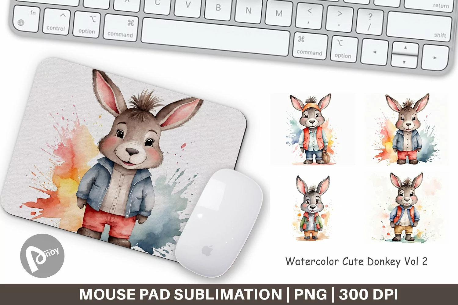 Mouse Pad Watercolor Cute Donkey product image 1