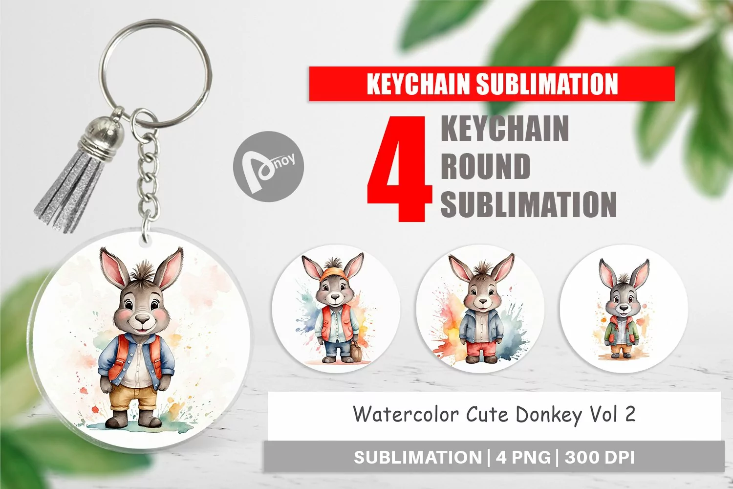 Keychain Watercolor Cute Donkey product image 1