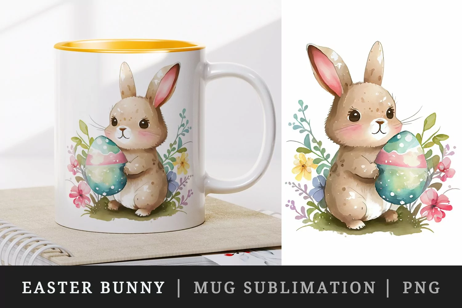 Cute Easter Bunny mug, coffee cup wrap sublimation design product image 1