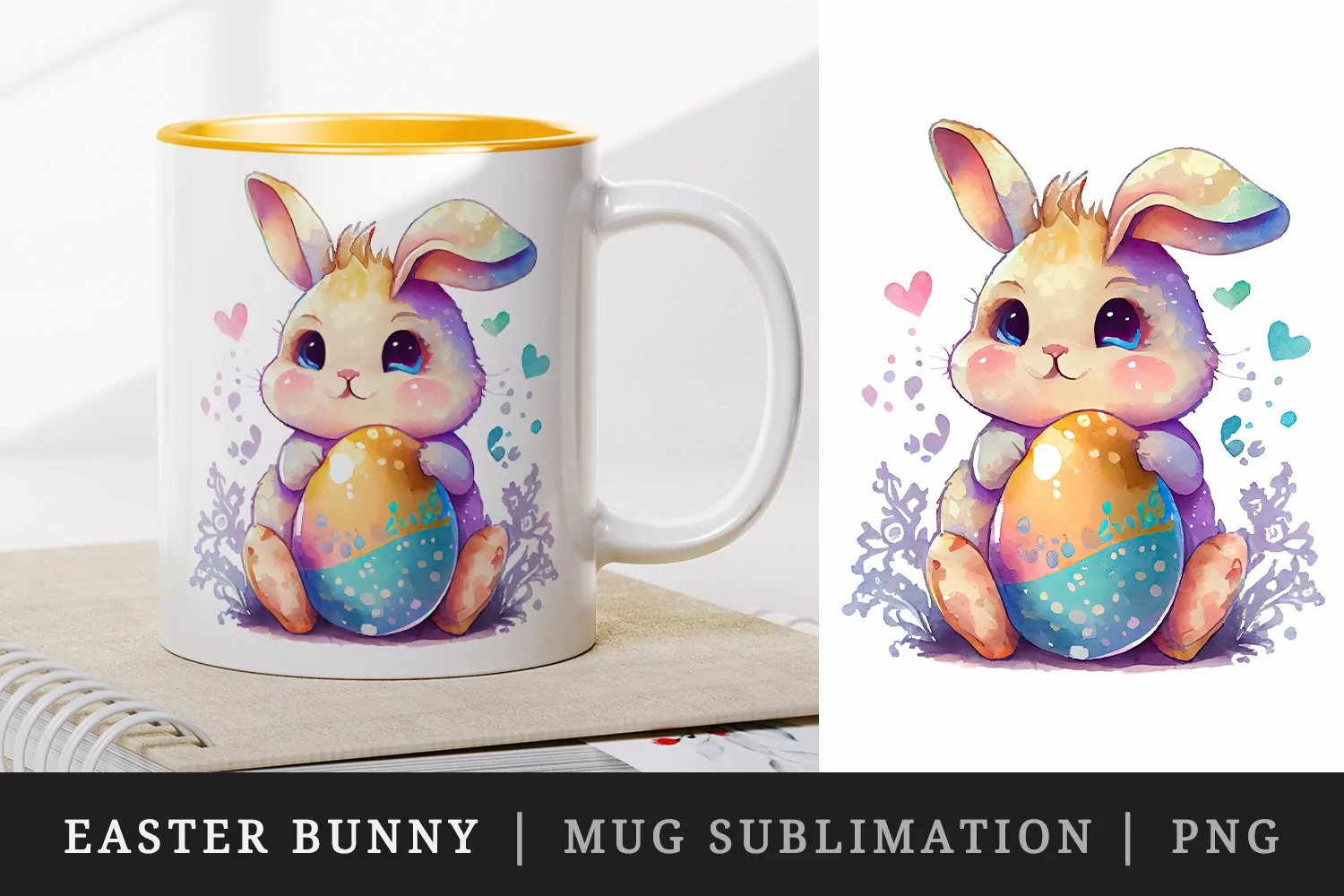 Cute Easter Bunny mug, coffee cup wrap sublimation design product image 1