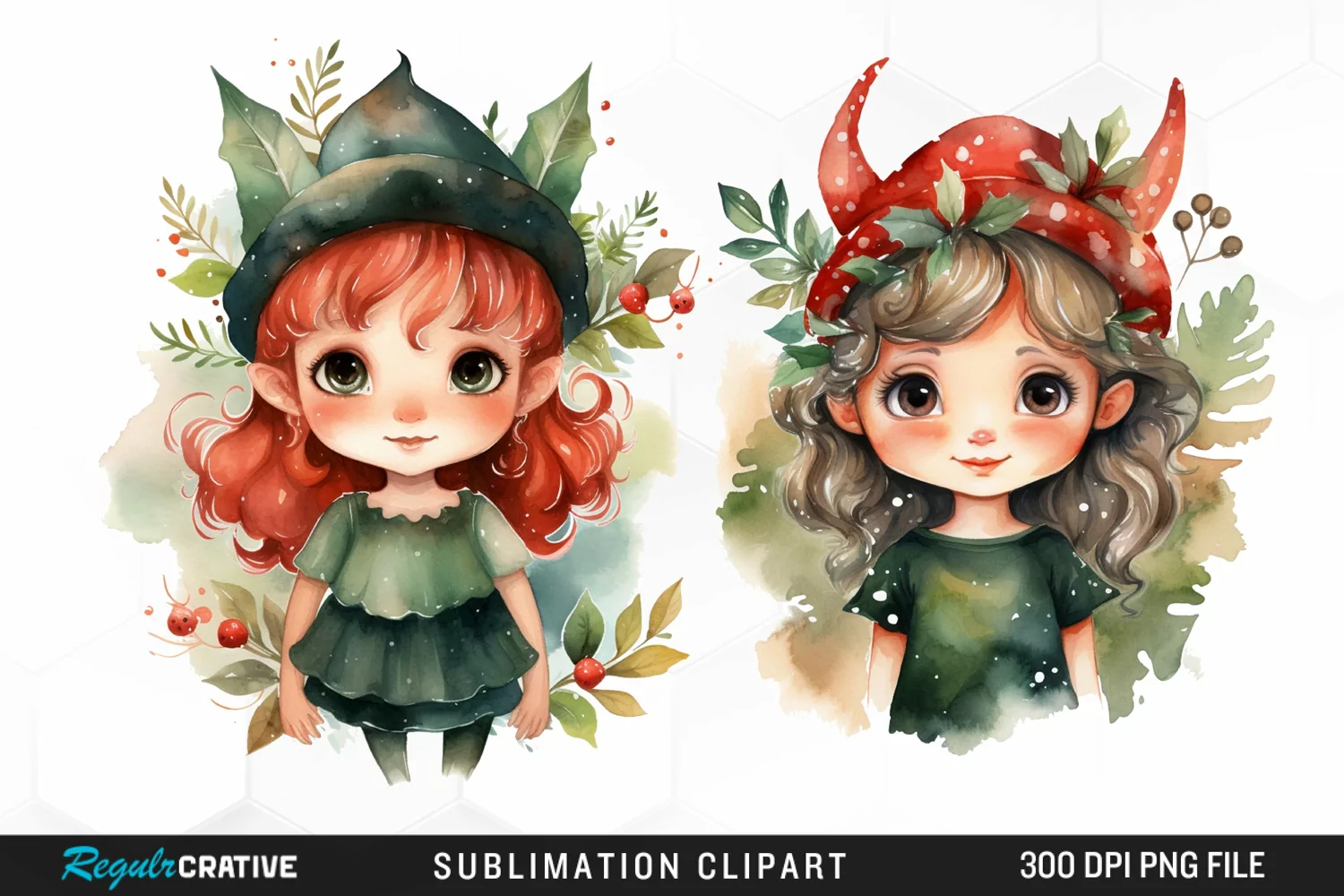 Watercolor Cute Elf Exquisite Clipart product image 1