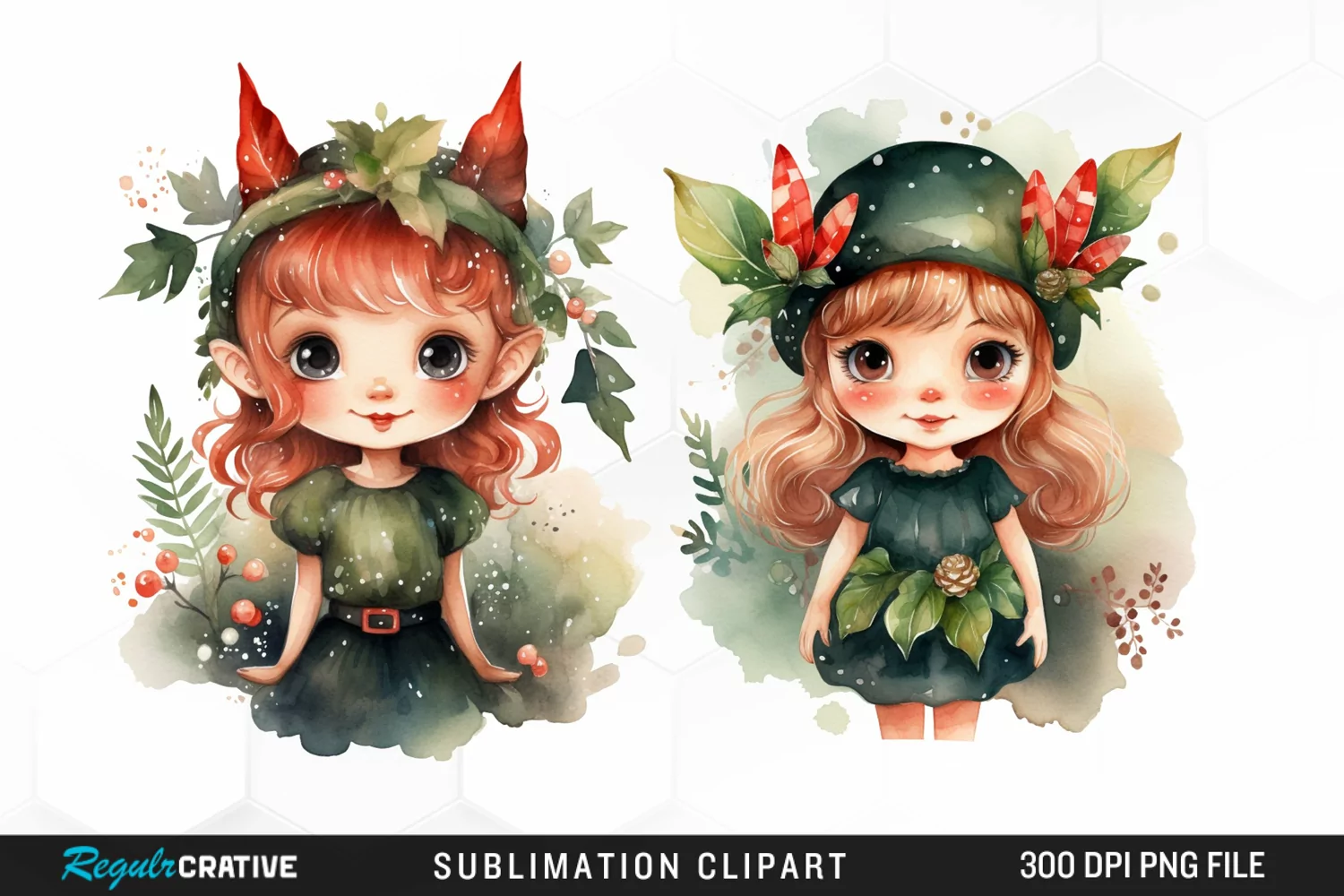 Watercolor Cute Elf Exquisite Clipart product image 1