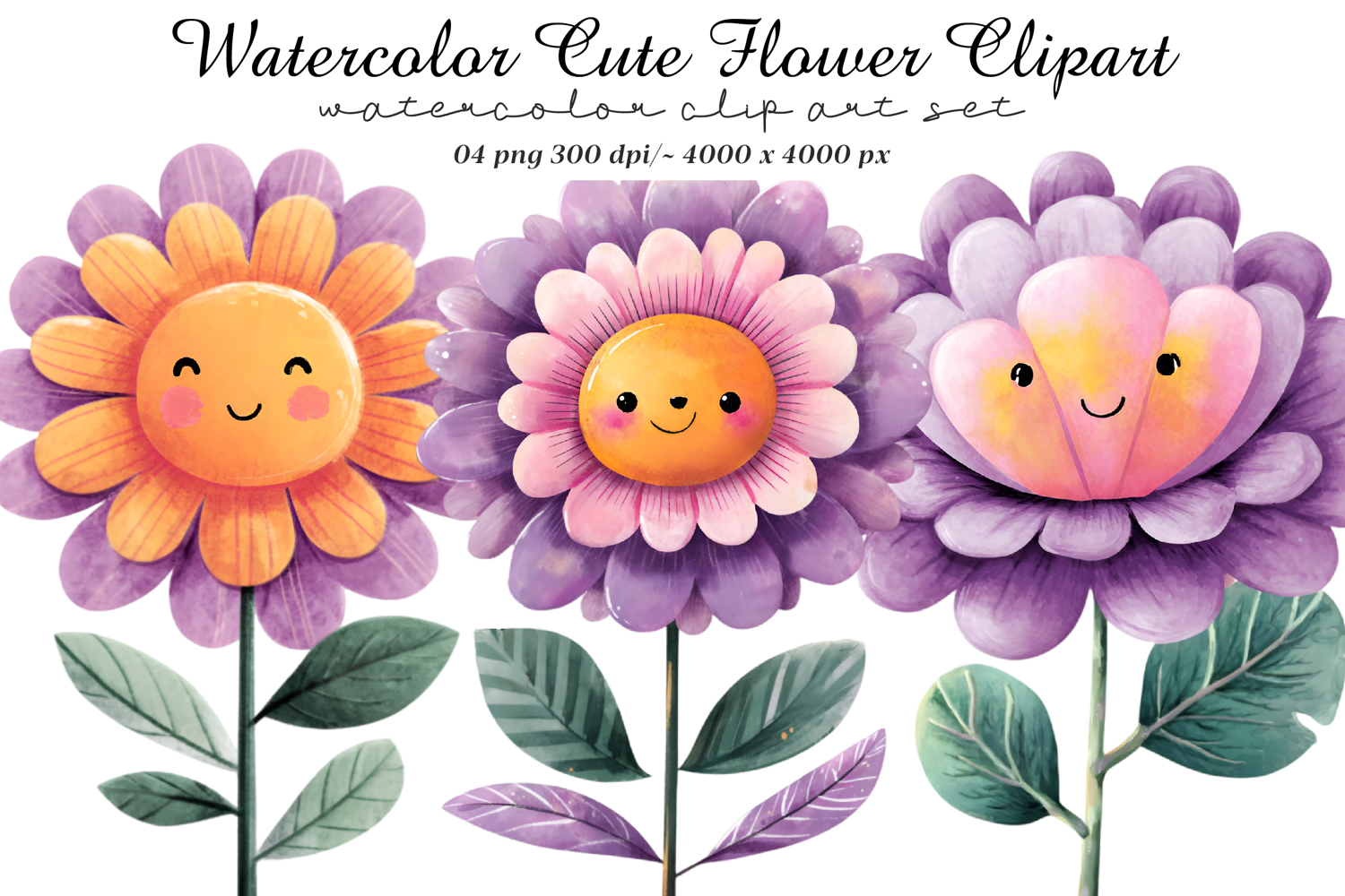 Watercolor Cute Flower Clipart product image 1