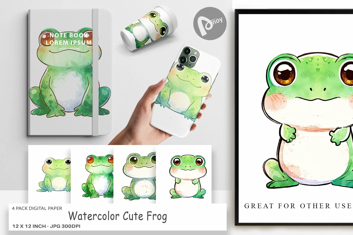 Digital Paper Watercolor Frog product image 1