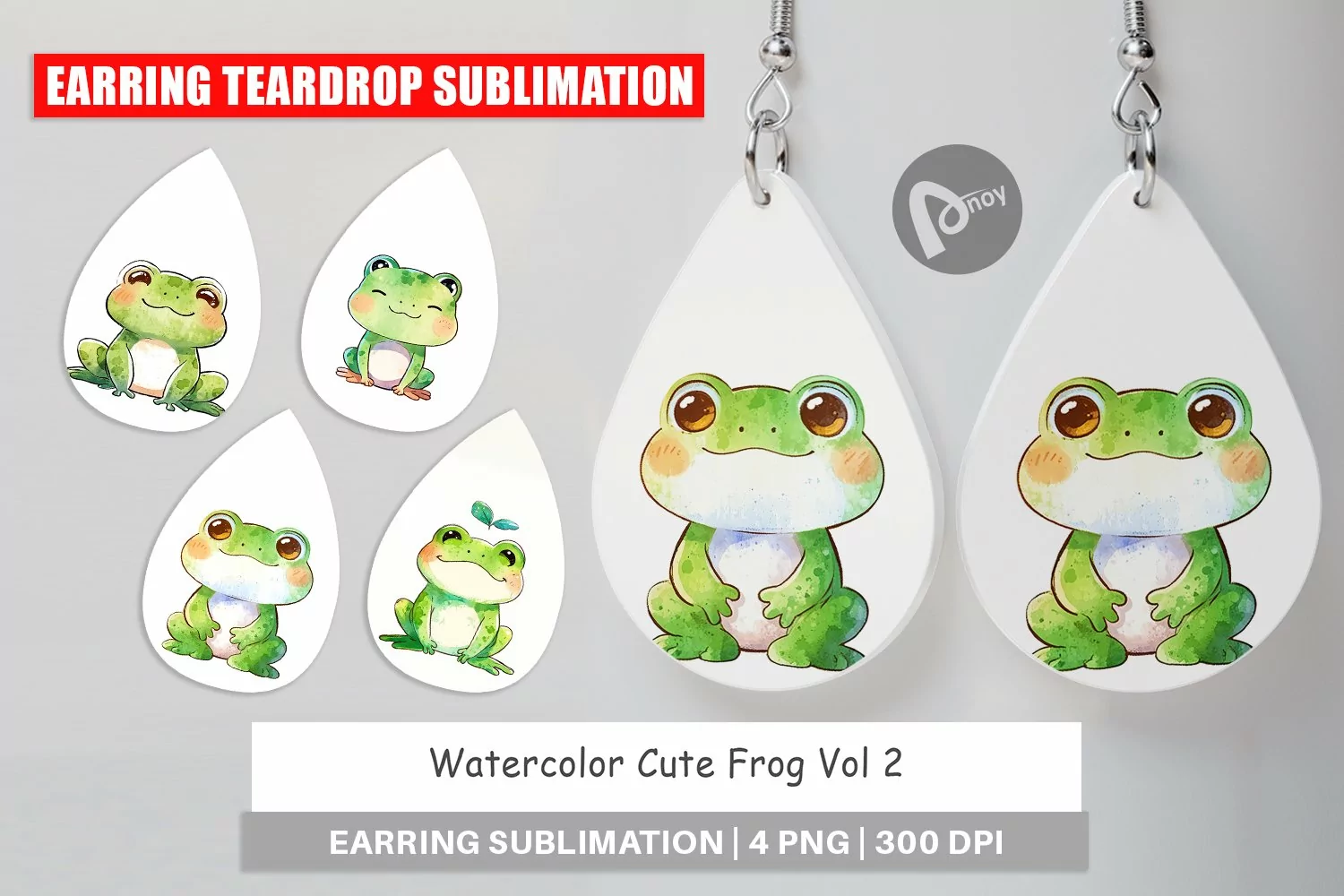 Earring Teardrop Watercolor Frog product image 1
