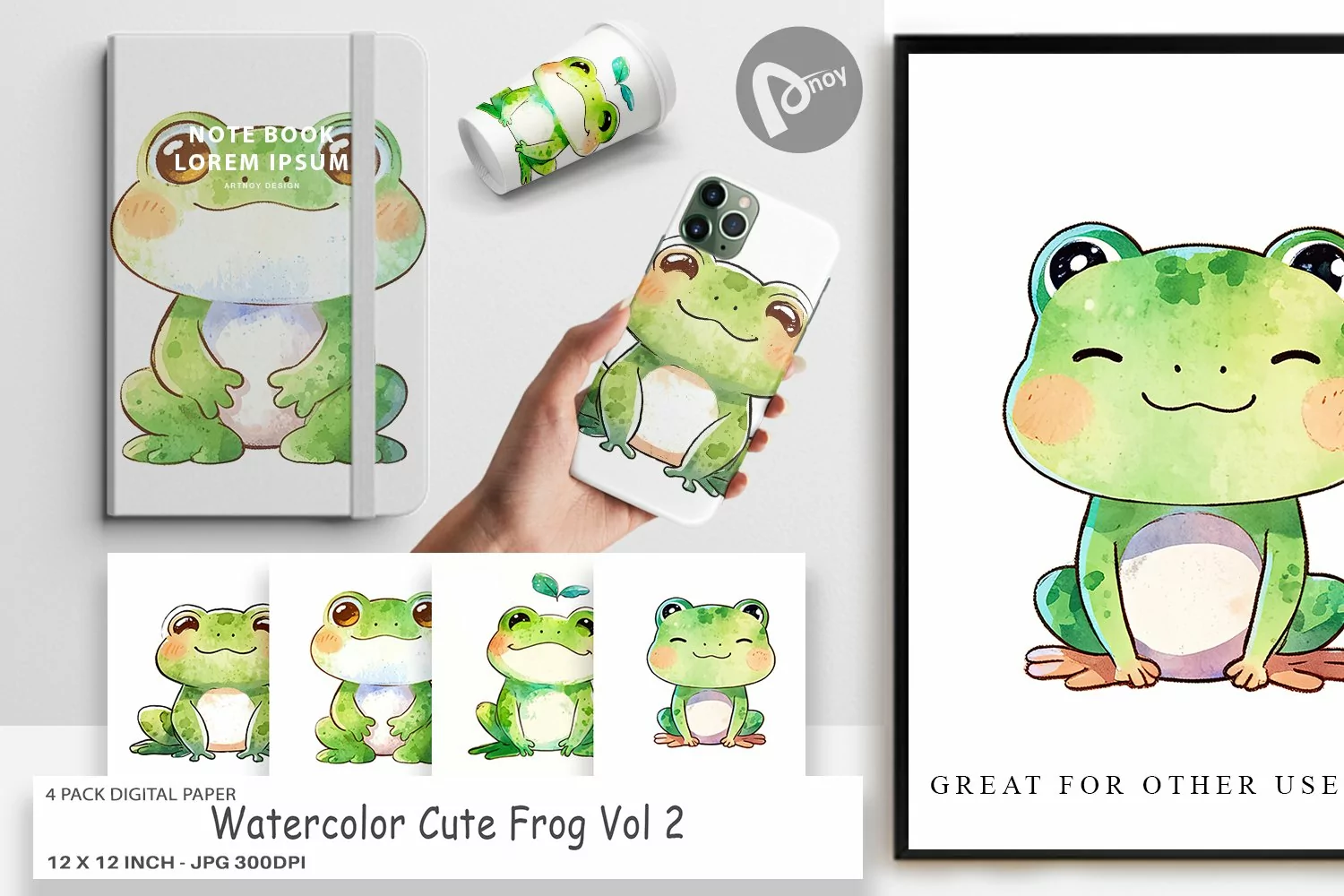 Digital Paper Watercolor Frog product image 1