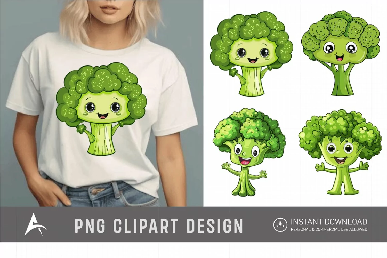 Watercolor Cute Funny Broccoli Vegetable Clipart product image 1