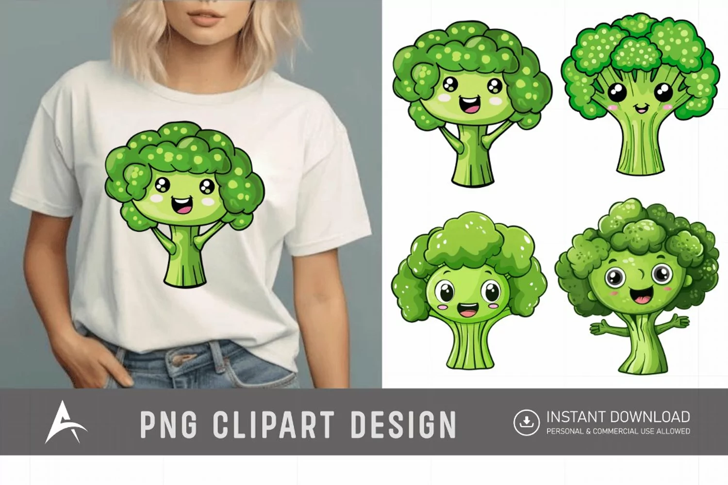 Watercolor Cute Funny Broccoli Vegetable Clipart product image 1