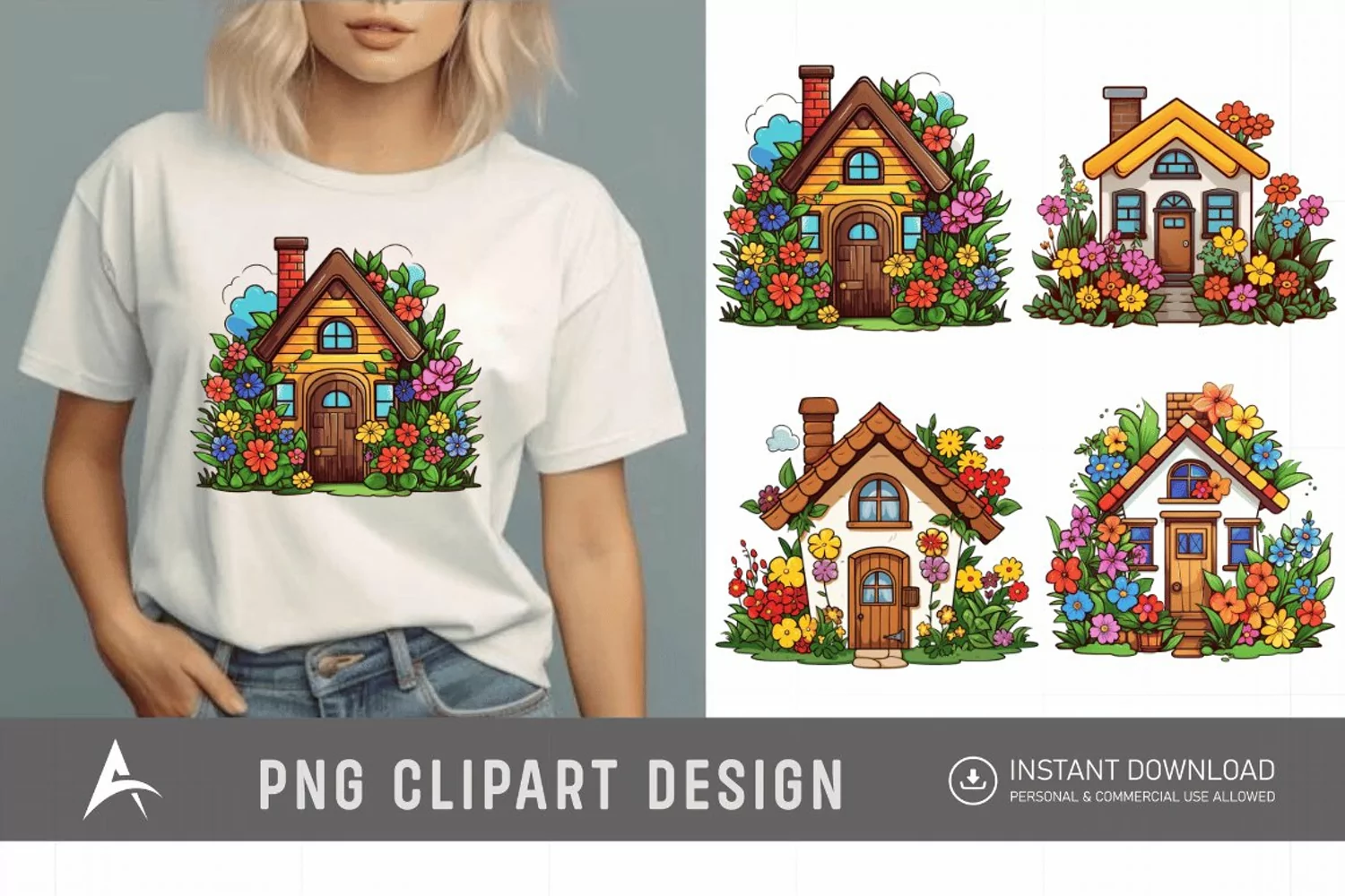 Watercolor Cute Garden Houses Clipart product image 1