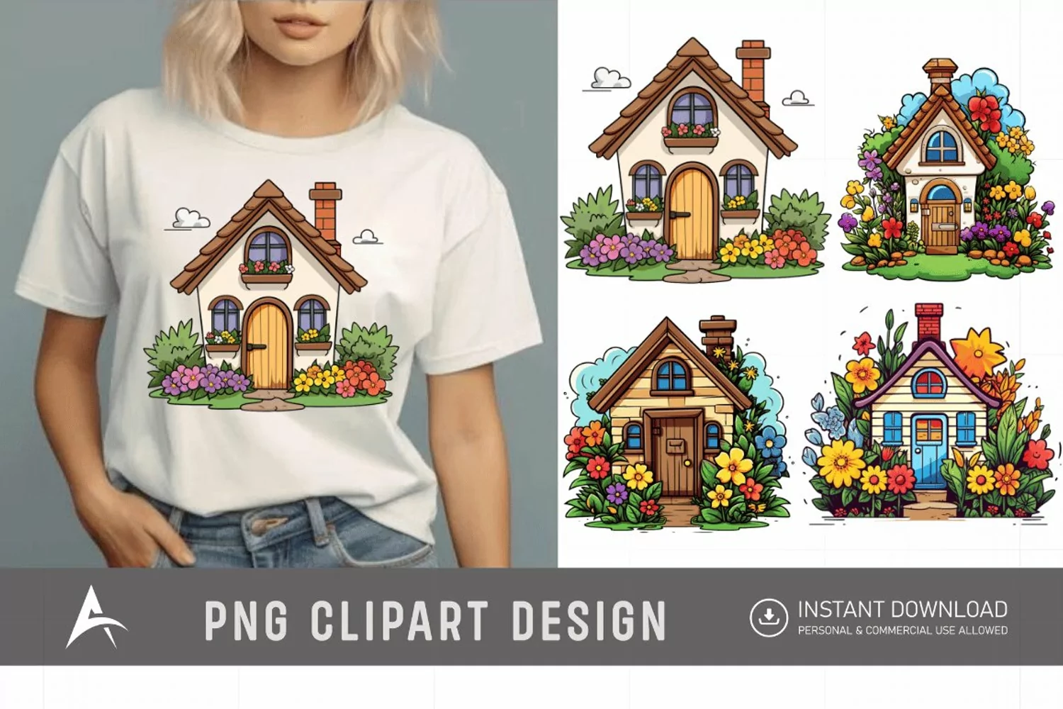 Watercolor Cute Garden Houses Clipart product image 1