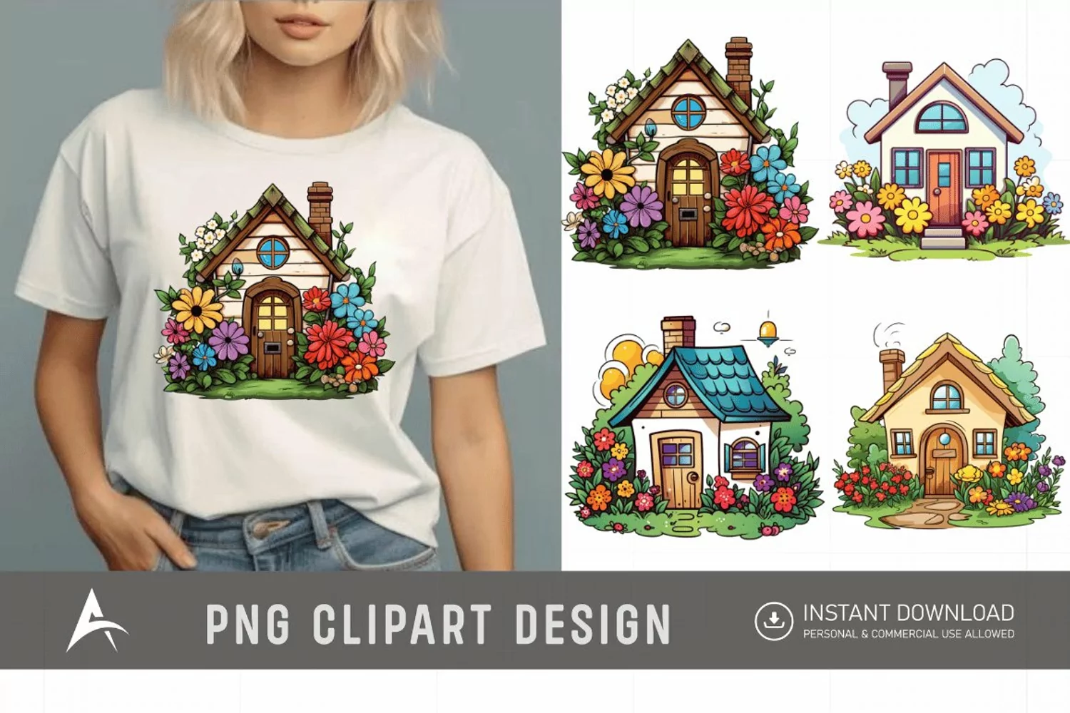 Watercolor Cute Garden Houses Clipart product image 1