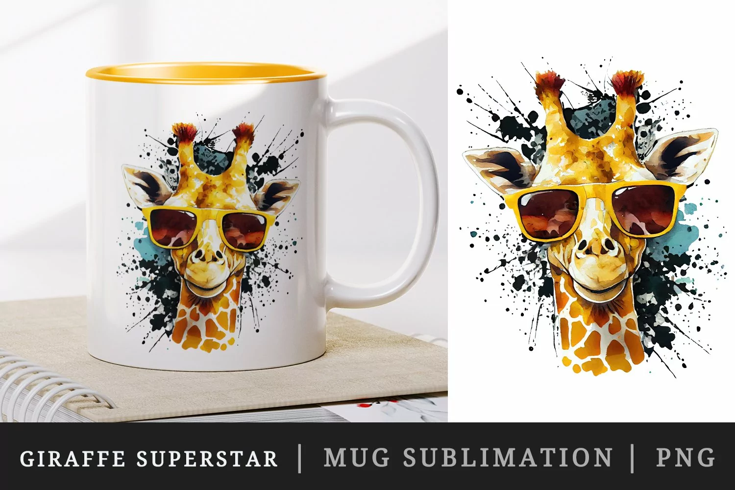 Cute Cool Giraffe Superstar mug, cup wrap sublimation design product image 1