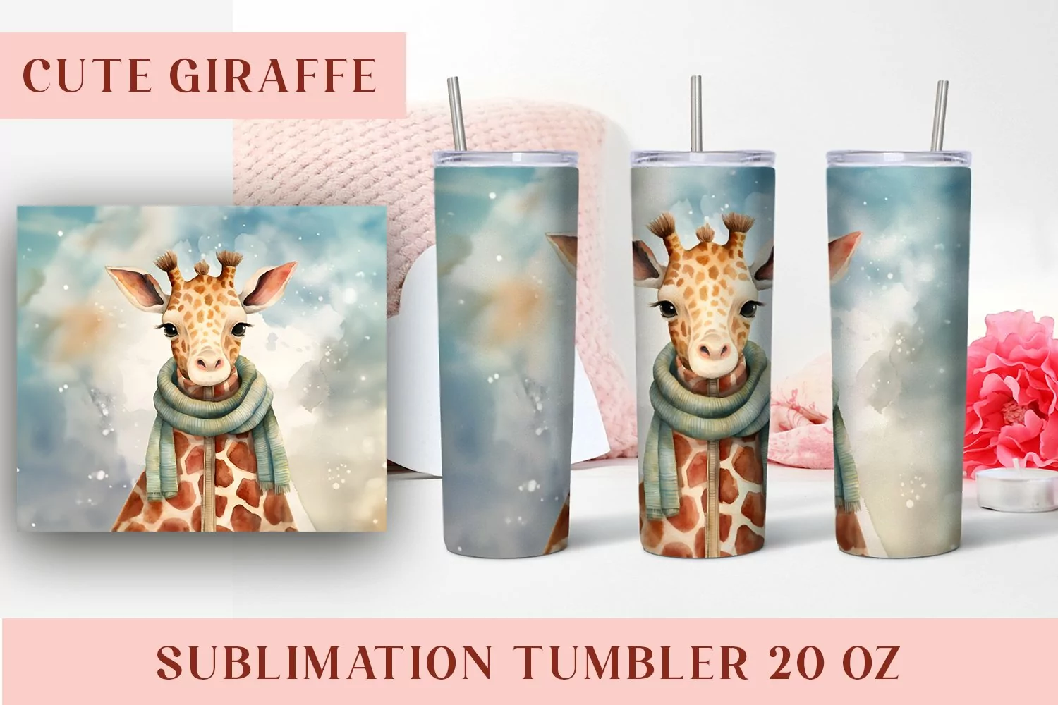 Watercolor Cute Giraffe Cup Wrapper, 20 oz product image 1