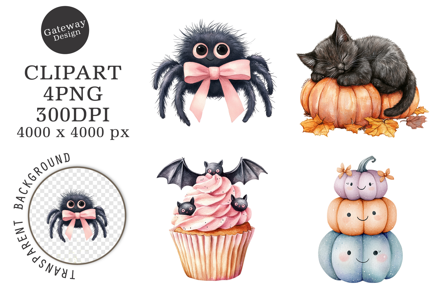 Watercolor Cute Halloween Clipart product image 1