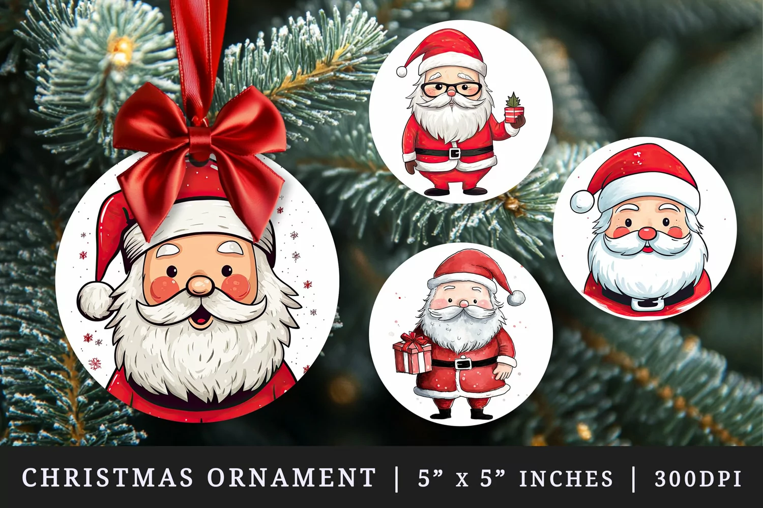 Watercolor cute happy Santa Claus with rosy cheeks Merry Christmas New Year winter print round ornament ornaments sublimation design