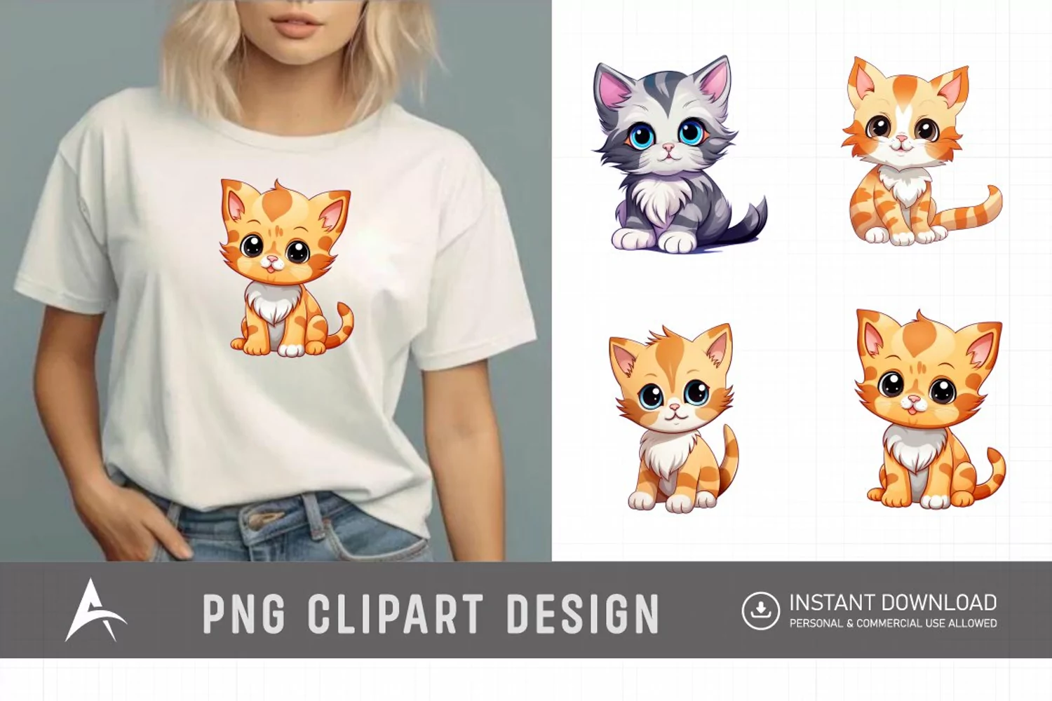 Watercolor Cute Kitten Clipart product image 1