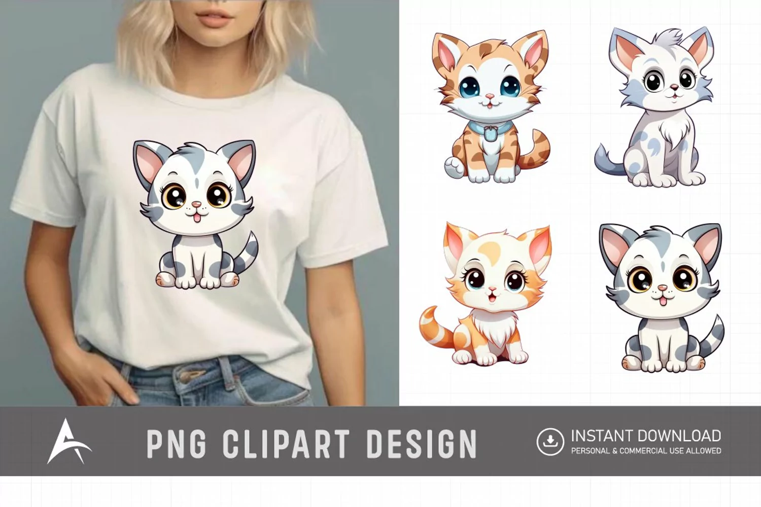 Watercolor Cute Kitten Clipart product image 1