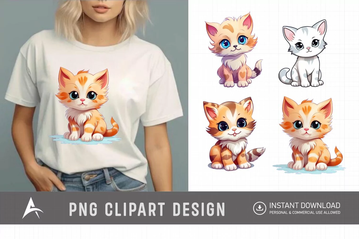Watercolor Cute Kitten Clipart product image 1