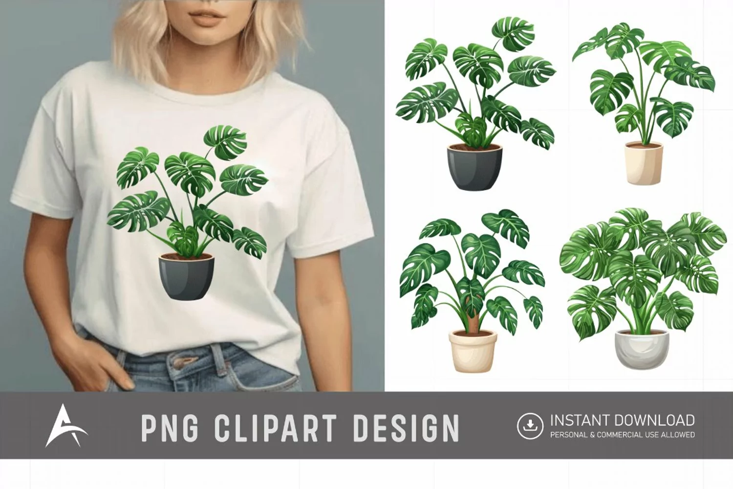 Watercolor Cute Monstera In A Pot Tropical Plant Clipart product image 1