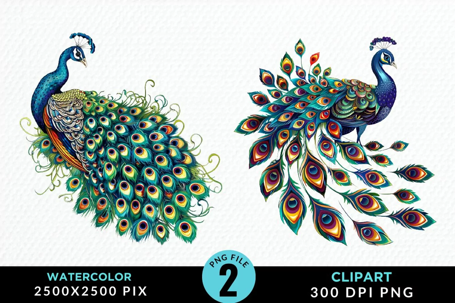 Watercolor Cute Peacock Illustration Clipart product image 1