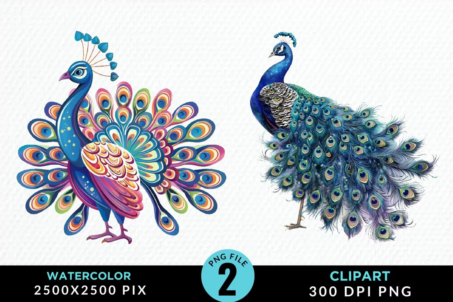 Watercolor Cute Peacock Illustration Clipart product image 1