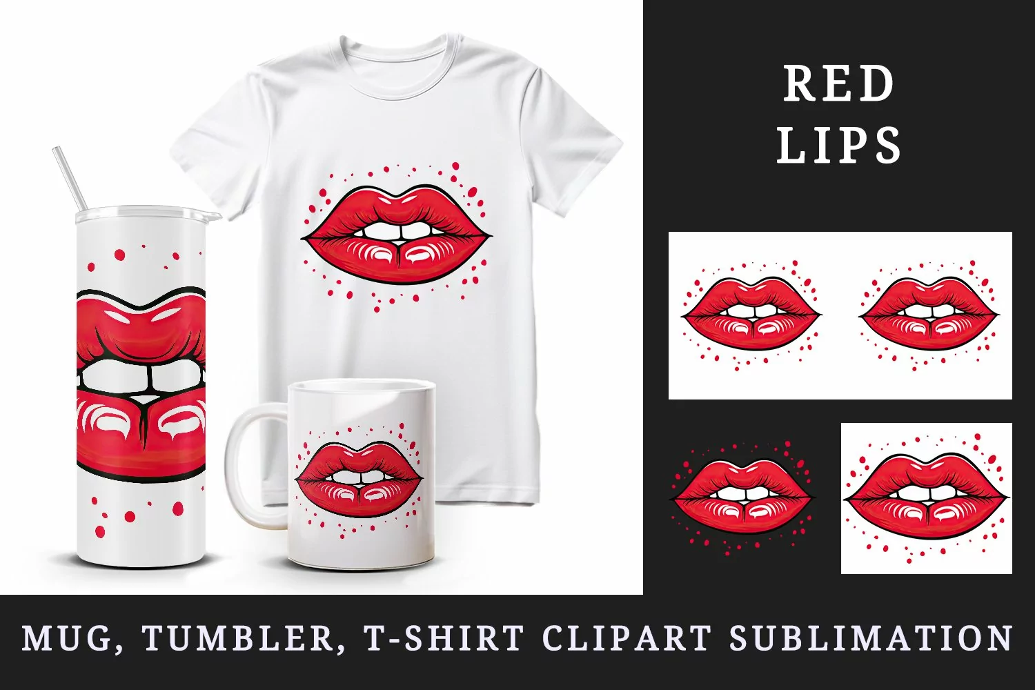 Watercolor cute red woman lips love 20 oz tumbler skinny mug wrap clipart t-shirt sublimation printable design